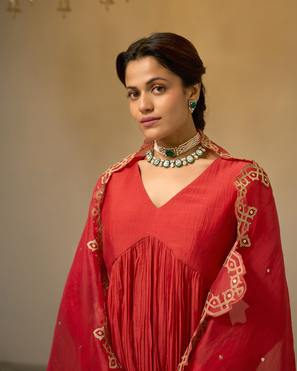 Magenta Malai Chanderi Anarkali Set