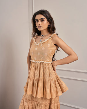 Apricot Jacquard Embroidered Skirt Set
