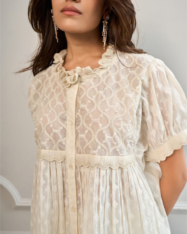Cream Sequined Jacquard Co-ord Set