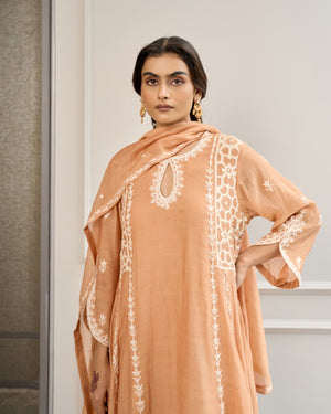 Muted Peach Malai Chanderi Suit Set