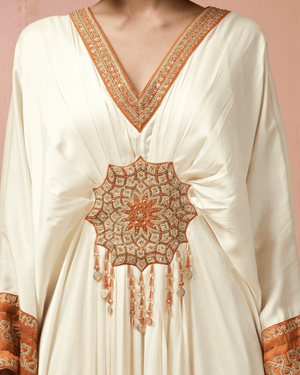 Ivory Sequin Satin Silk Kaftan