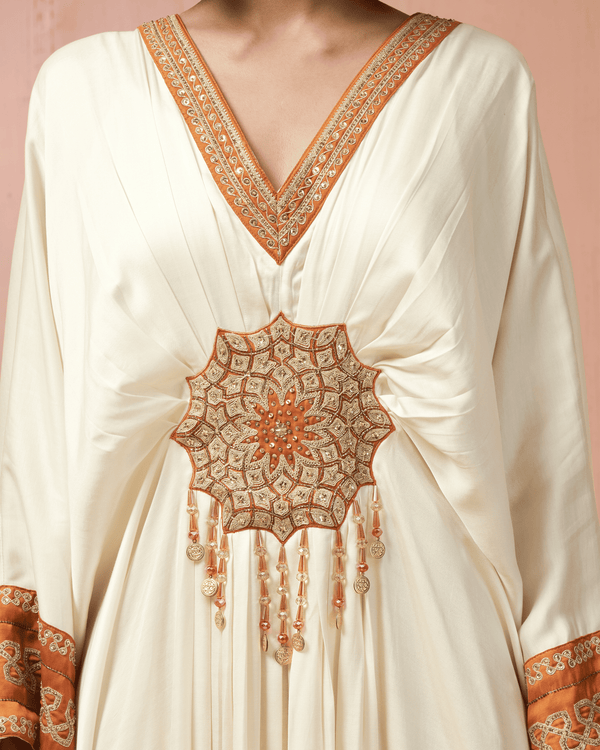 Ivory Sequin Satin Silk Kaftan