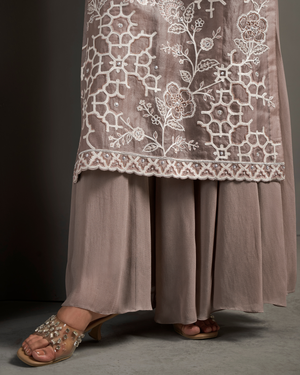 Mist Grey Organza Silk Palazzo Set