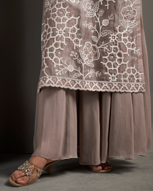 Mist Grey Organza Silk Palazzo Set