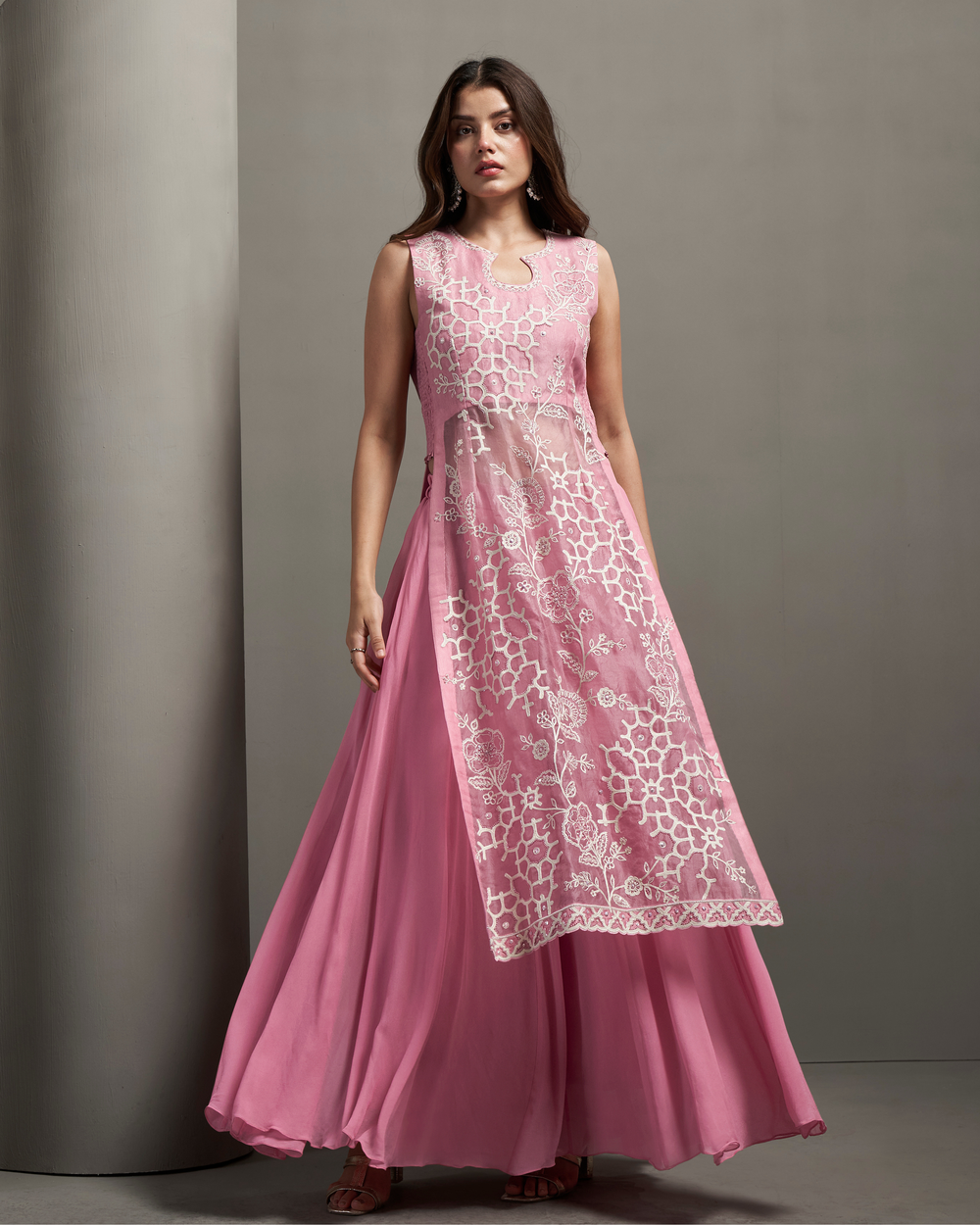 Ballet Pink Organza Silk Palazzo Set
