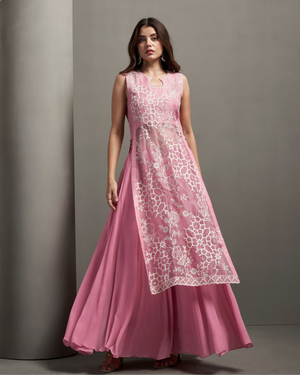 Ballet Pink Organza Silk Palazzo Set