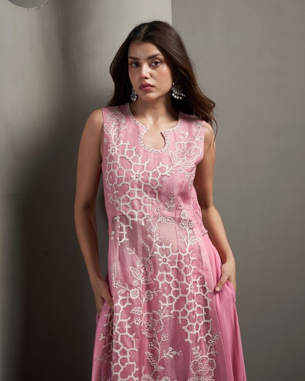 Ballet Pink Organza Silk Palazzo Set