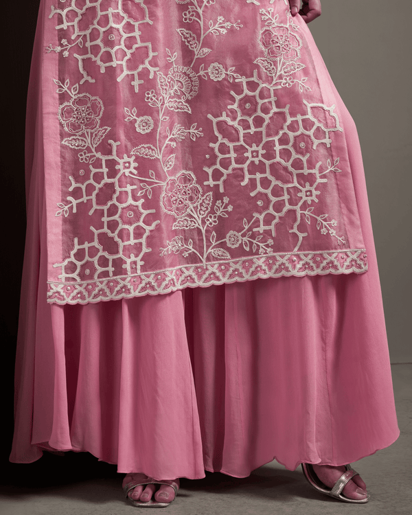 Ballet Pink Organza Silk Palazzo Set