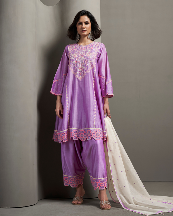 Deep Lilac Chanderi Silk Kurta Set