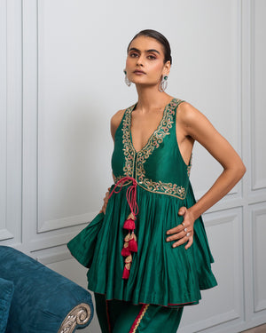 Ivy Green Peplum And Dhoti Set