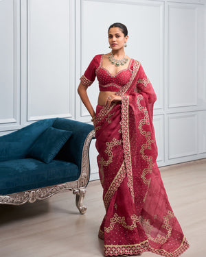 Berry Dori Embroidered Organza Saree