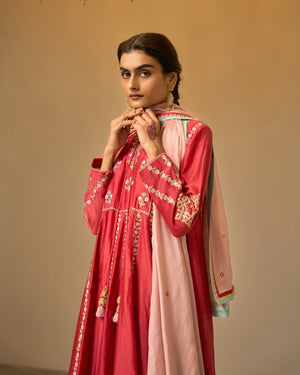 Ruby Red Embroidered Chanderi Suit Set