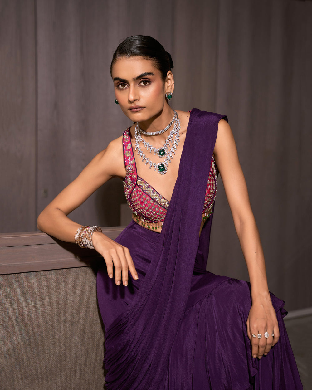 Deep Lilac Pre-draped Chiffon Saree