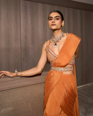 Copper Orange Pre-draped Chiffon Saree