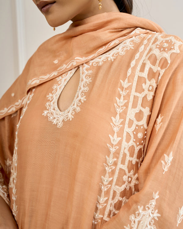 Muted Peach Malai Chanderi Suit Set