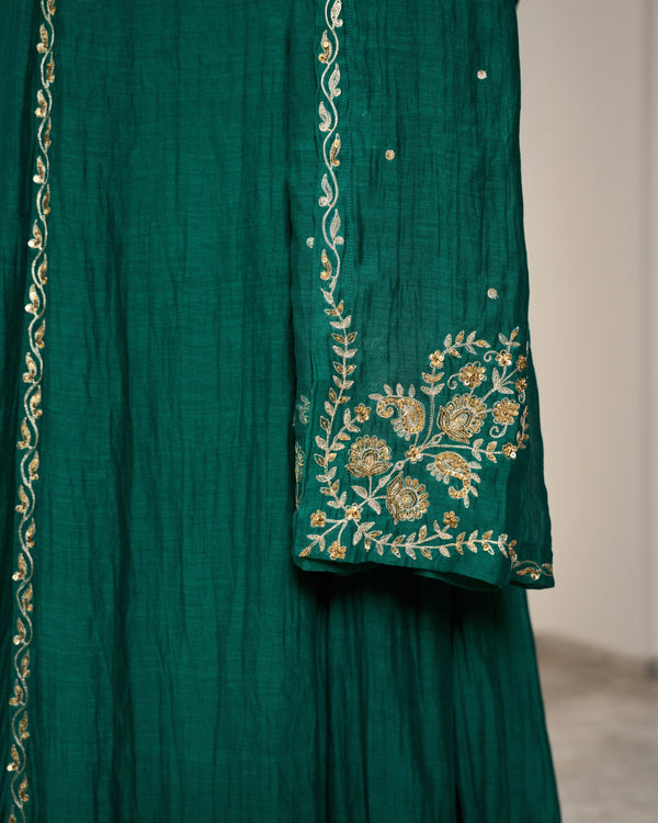 Turquoise Embroidered Chanderi Suit Set