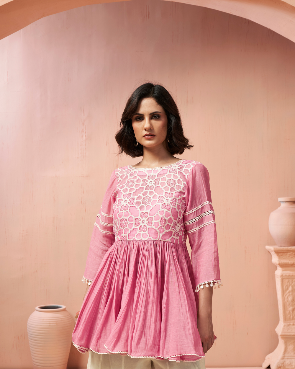 Blush Pearl Organza Silk Palazzo Set