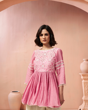 Blush Pearl Organza Silk Palazzo Set
