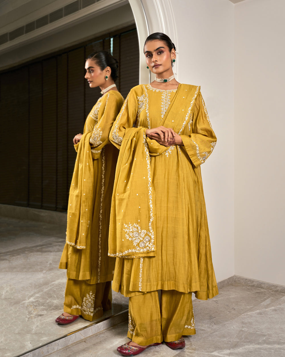Goldenrod Embroidered Chanderi Suit Set