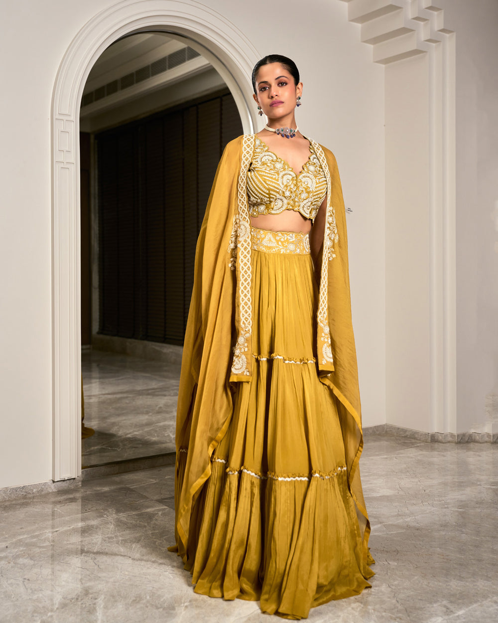 Mustard Cape Lehenga