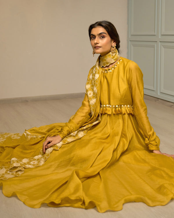 Canary Embroidered Chanderi Anarkali Set