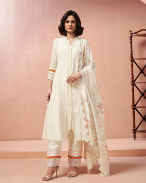 Ivory Pearl Malai Chanderi Suit Set