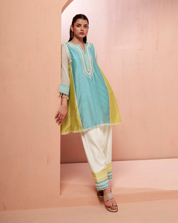 Ocean Mint Chanderi Silk Peplum Set