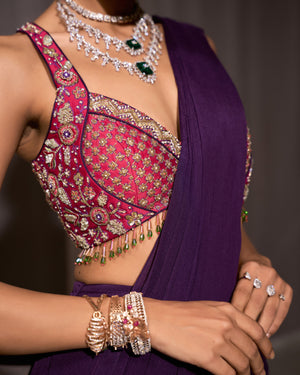Deep Lilac Pre-draped Chiffon Saree