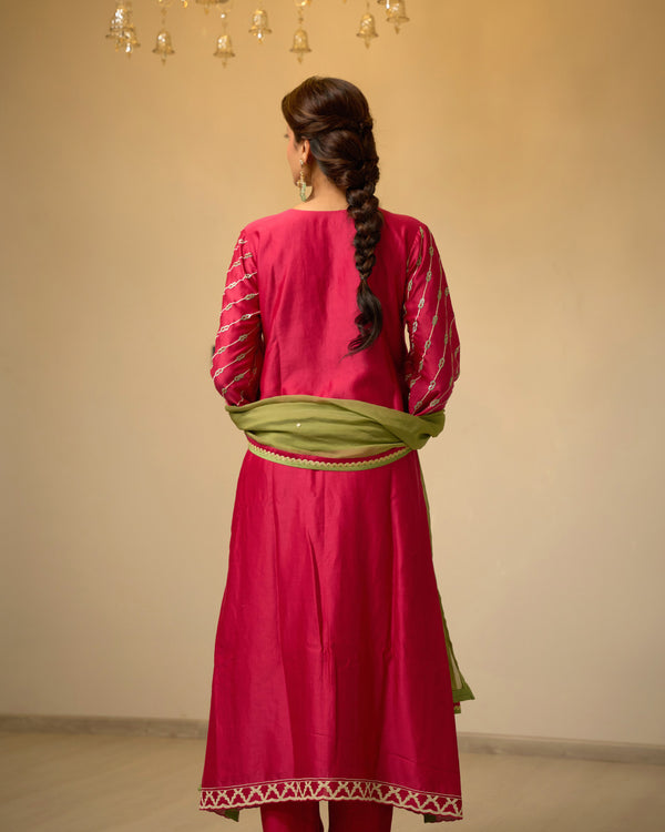 Sangria Long Chanderi Suit Set