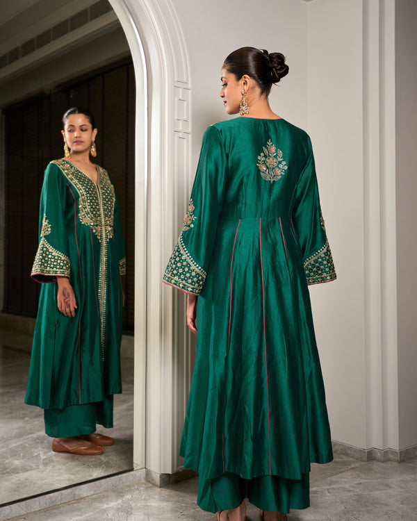 Mahogany Green Chanderi Suit Set