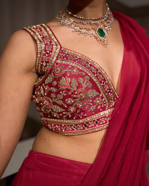 Flamingo Pink Pre-draped Chiffon Saree