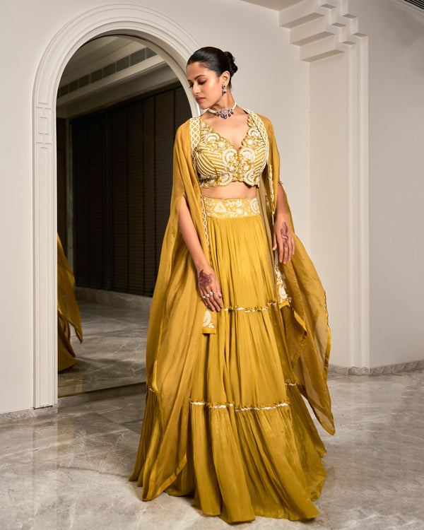 Mustard Cape Lehenga