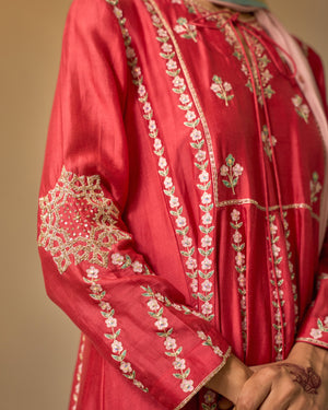 Ruby Red Embroidered Chanderi Suit Set