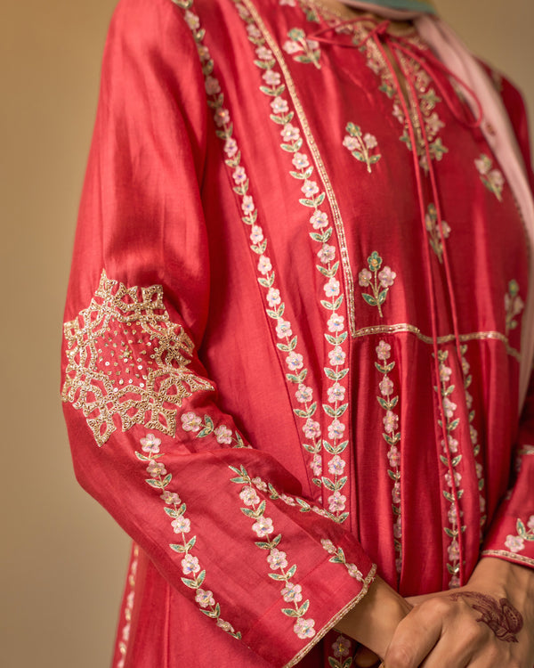 Ruby Red Embroidered Chanderi Suit Set