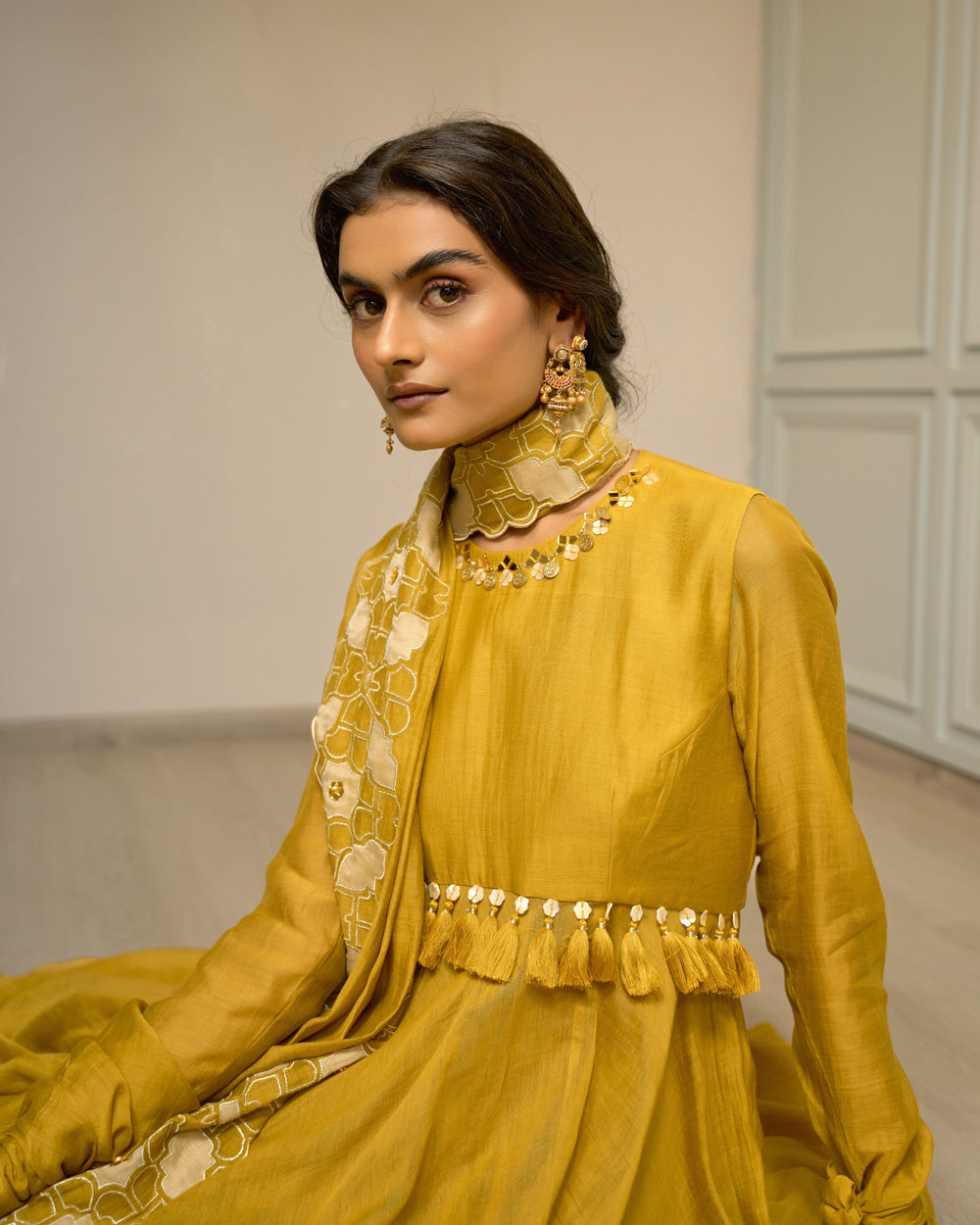 Canary Embroidered Chanderi Anarkali Set
