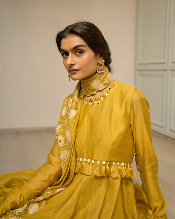 Canary Embroidered Chanderi Anarkali Set