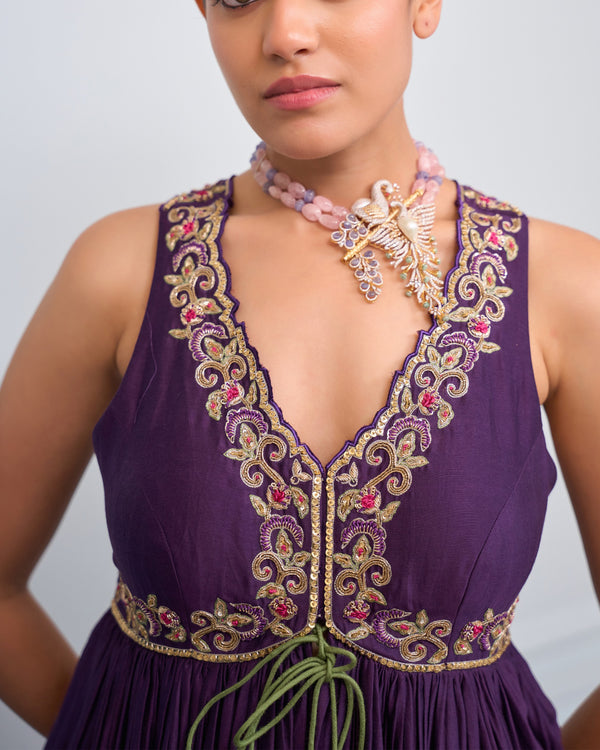 Violet Sequined Peplum Palazzo Set