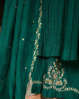 Turquoise Embroidered Chanderi Suit Set