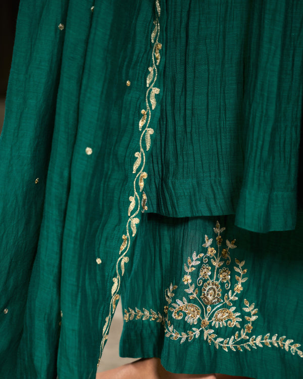 Turquoise Embroidered Chanderi Suit Set