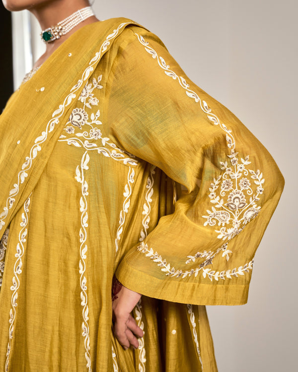 Goldenrod Embroidered Chanderi Suit Set