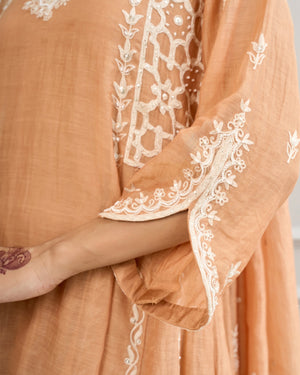Muted Peach Malai Chanderi Suit Set