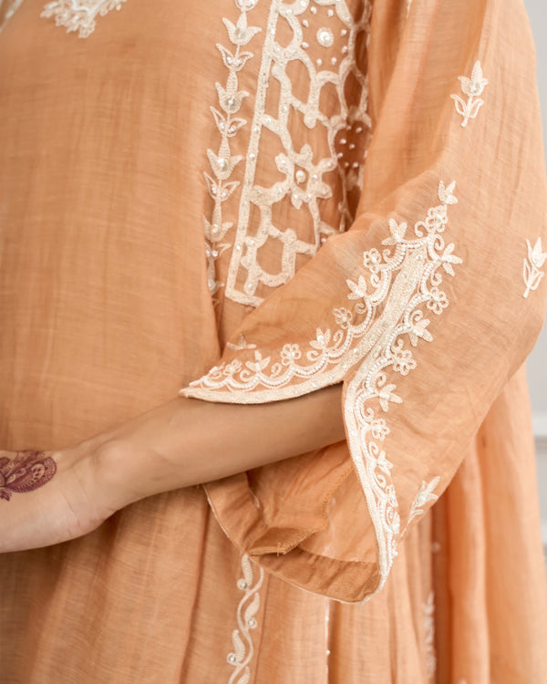 Muted Peach Malai Chanderi Suit Set