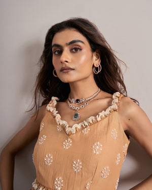Apricot Jacquard Embroidered Skirt Set