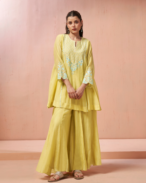 Yellow Bloom Malai Chanderi Palazzo Set