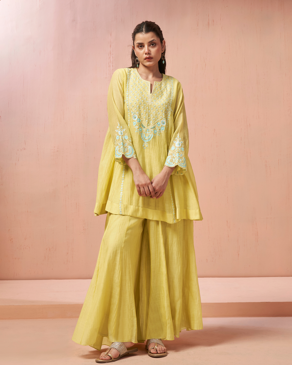 Yellow Bloom Malai Chanderi Palazzo Set