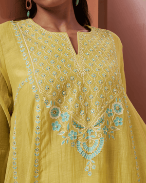 Yellow Bloom Malai Chanderi Palazzo Set