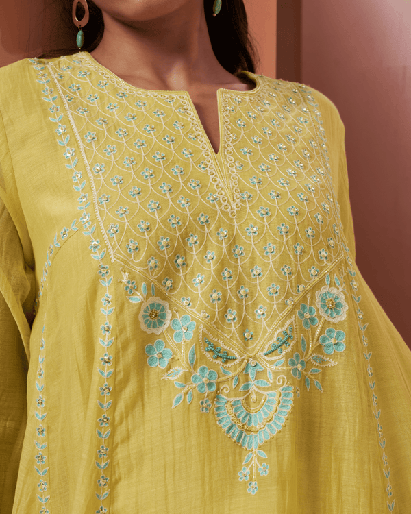 Yellow Bloom Malai Chanderi Palazzo Set