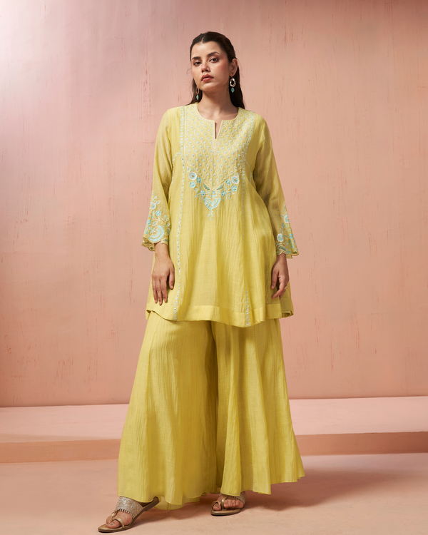 Yellow Bloom Malai Chanderi Palazzo Set
