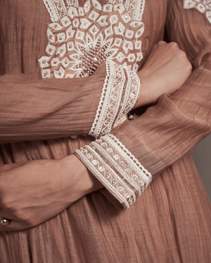 Coral Peach Malai Chanderi Anarkali Set