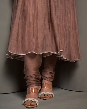 Coral Peach Malai Chanderi Anarkali Set